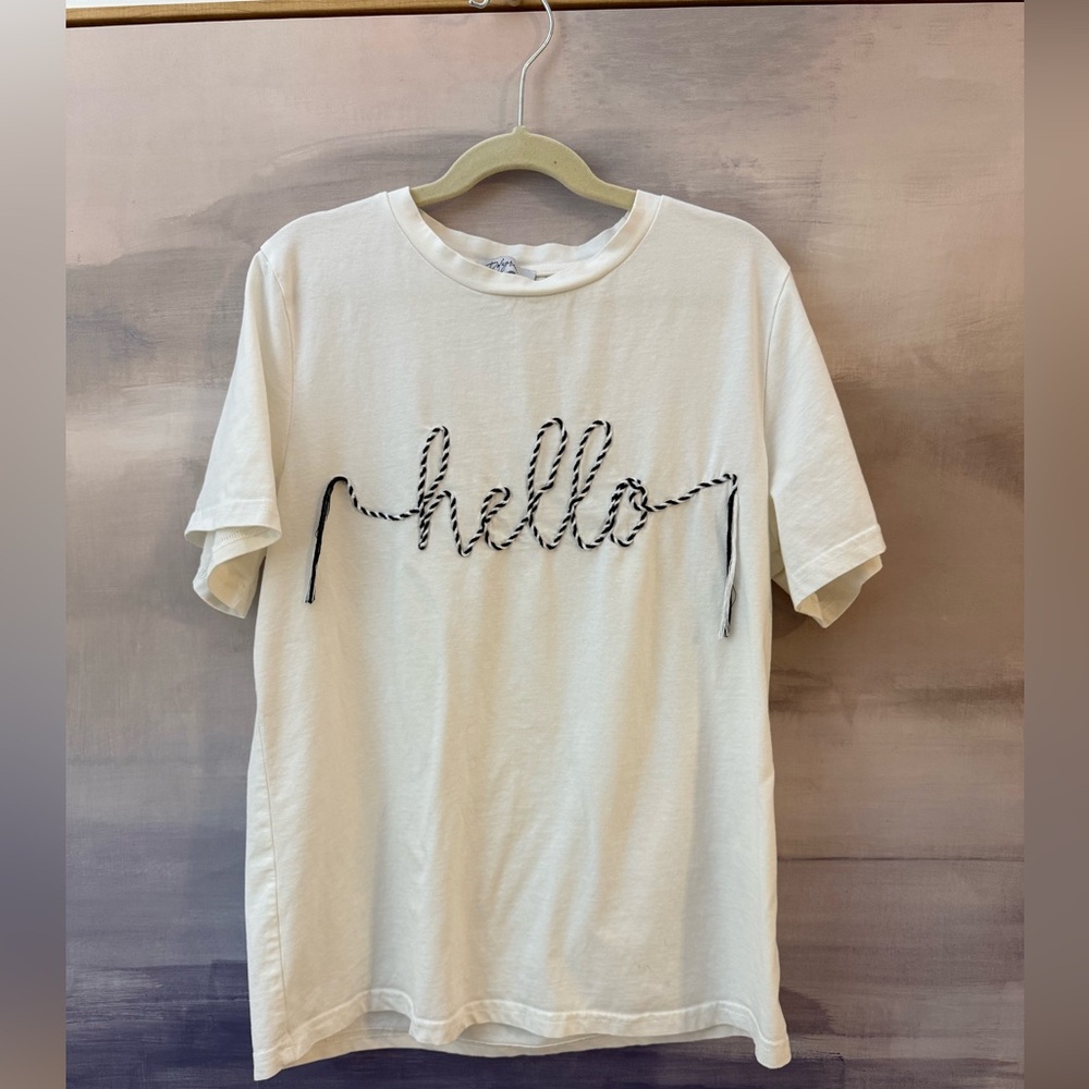 Women’s White T-Shirt Hello Rope Nautical Embroidery